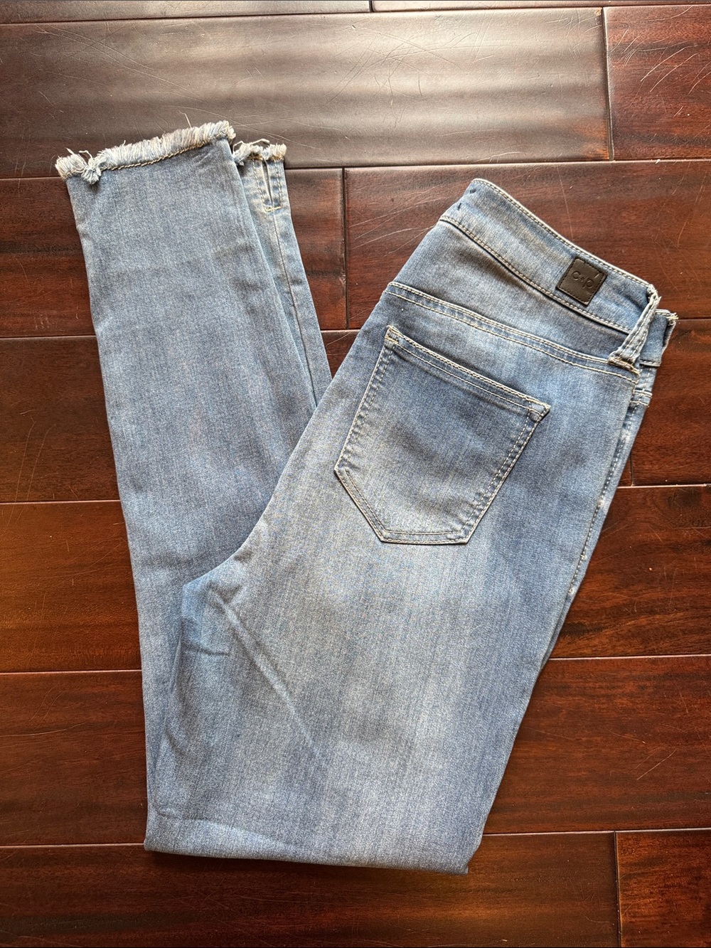 Celebrity Pink Light Blue Skinny Jeans with Frayed Hem